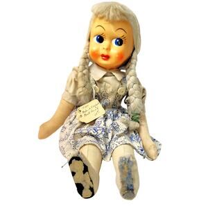 16" 1940s A.D. Sutton & Sons Mask Face Cloth & Sawdust Rag Doll Made in England